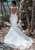 roddrsya sexy mermaid wedding dress sleeveless lace appliqued open back boho wedding gown long train bride dress