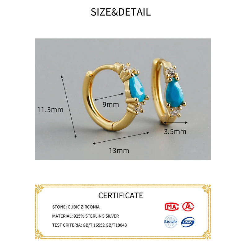 

Evimi Real 925 Sterling Silver Blue Zircon Waterdrop Hoop Earrings For Fashion Women Minimalist Fine Jewelry Hiphop Accessories