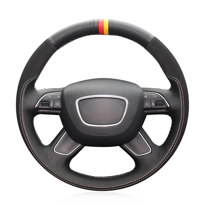 

Hand-stitched Black Genuine Leather Suede Anti-slip Soft Car Steering Wheel Cover for Audi A4 (B8) A6 (C7) A7 A8 A8 L Allroad Q5