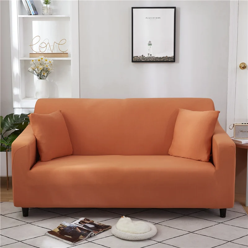 Однотонный чехол оранжевого цвета для дивана в гостиную полноразмерный