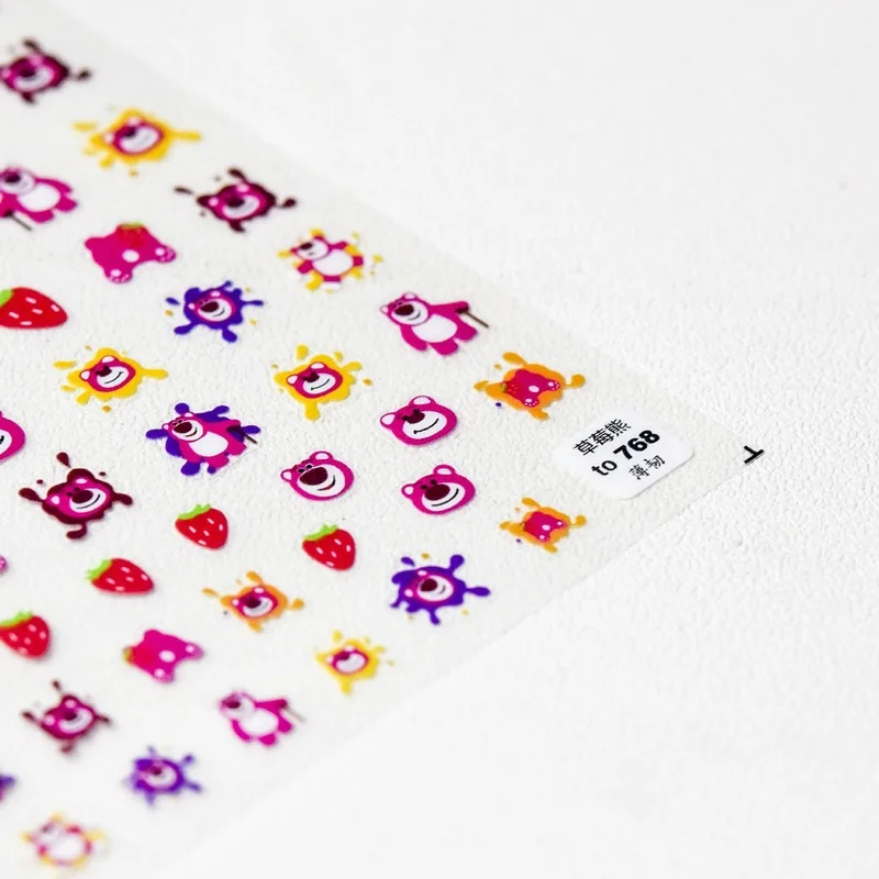 

2021 Japanese 5D Embossed Nail Stickers Cartoon Cute Strawberry Nail Art Design Decal Colourful Nail Art Decorations Stickers