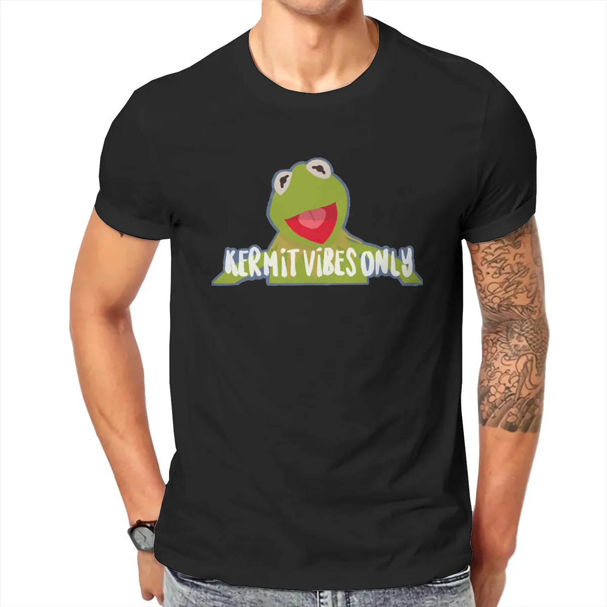 

Men Kermit Vibes Only Anime Muppet Cute Vintage Classic Graphic Top shirt