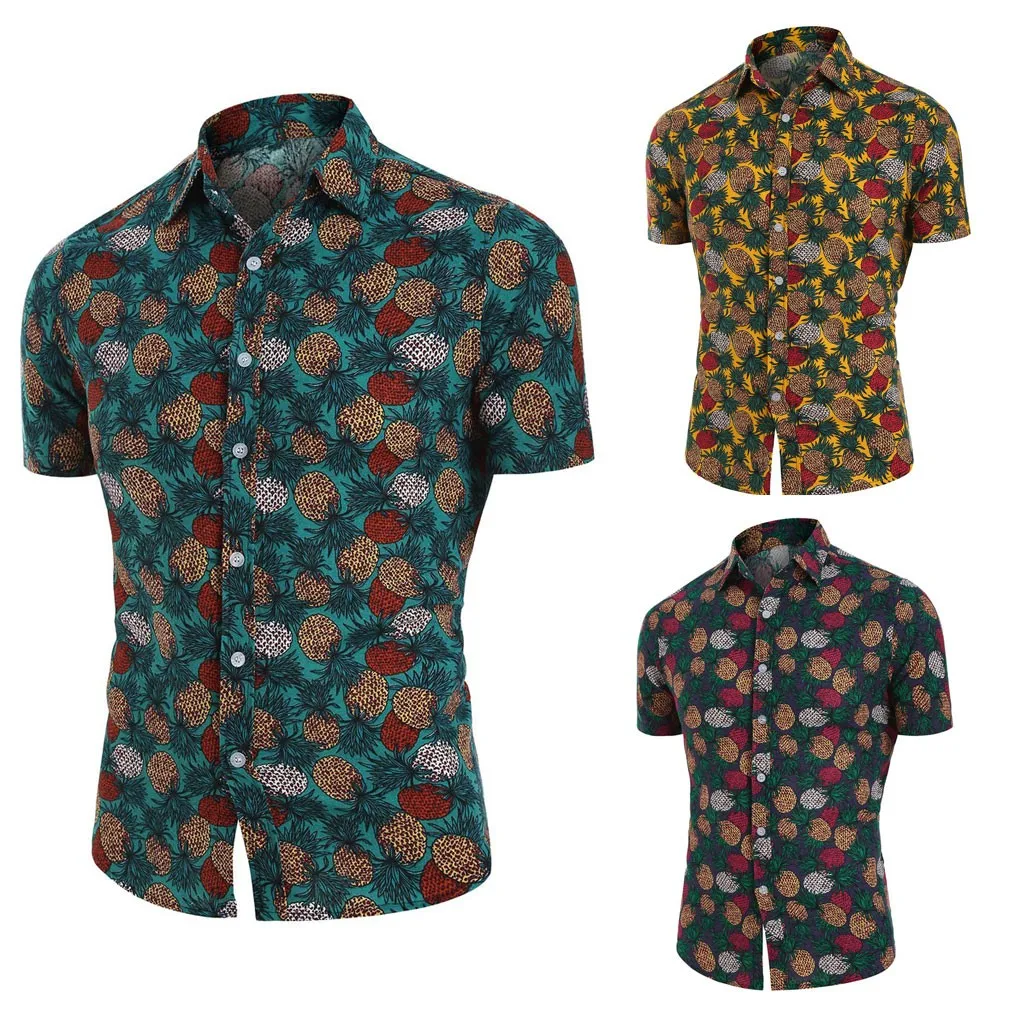 

Men's New Hawaiian Print Shirt Summer Fashion Print Splicing Casual Lapel Short Sleeve Shirt Size M-4XL 40*
