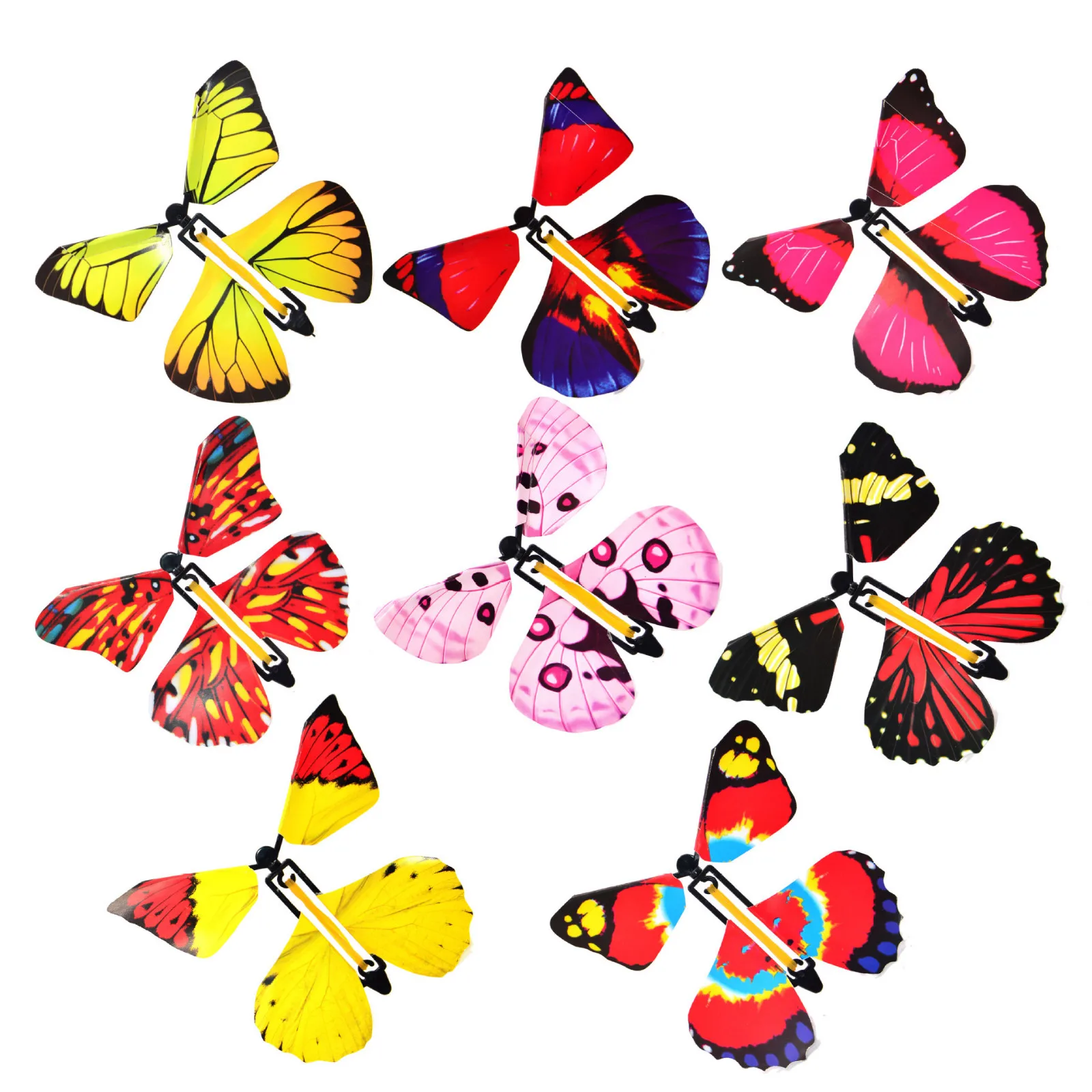 

8pc Magic Butterflies Wrap Magic Flying Butterfly Clockwork Rubber Band Powered Butterfly Squishy Novelty Funny Toy Wholesale