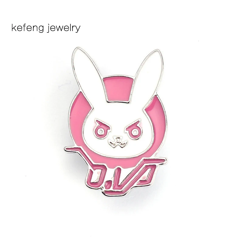 D.va DVA кролик логотип металлический значок розовый Дива твердая эмалированная