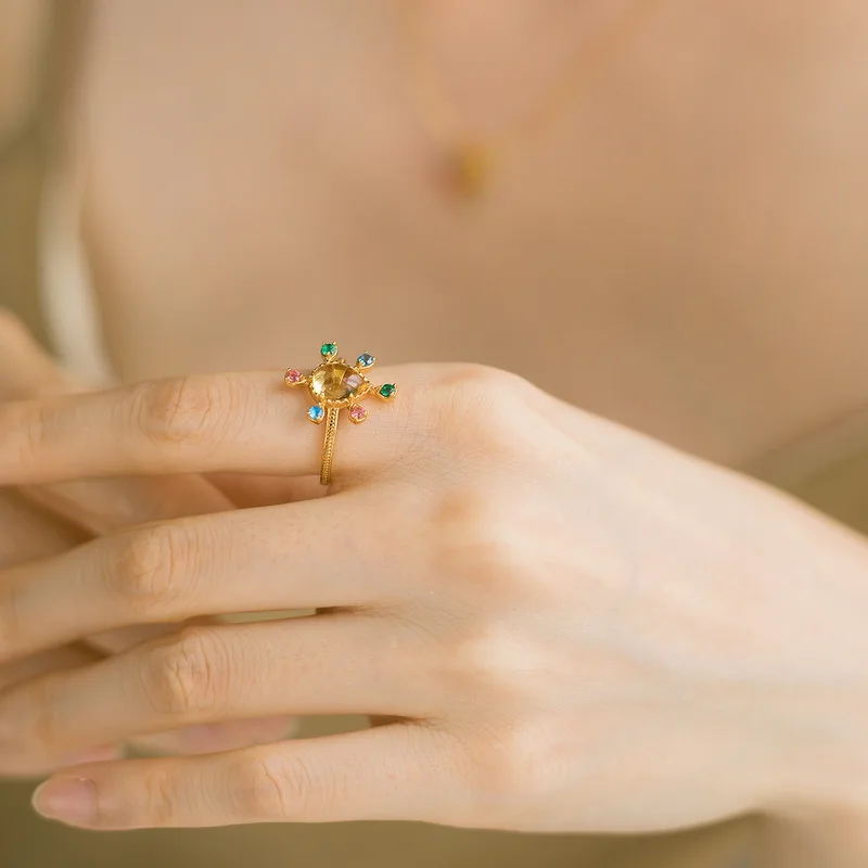 

Retro Symphony Sky Palette Ring Simple Geometric Citrine Rainbow Ring