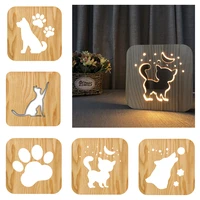 hollow 3d wooden animal night light usb warmwhitetable lamp novelty gift petvalentines day series wood carving bedroom decor