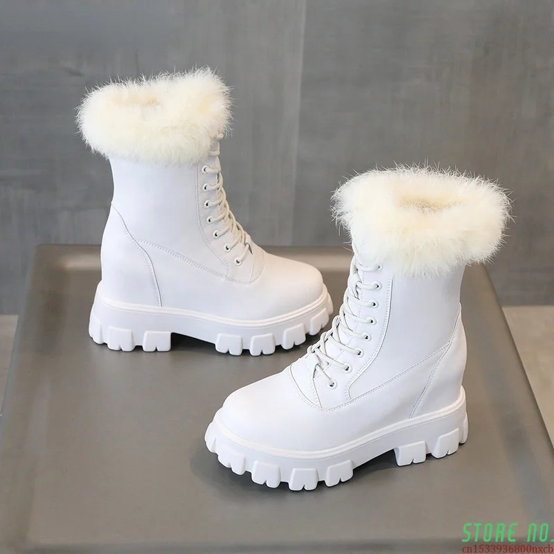 

Плюшевые Теплые ботильоны, черные кожаные женские ботинки, зимняя обувь для женщин, новинка 2022, модная женская обувь на платформе, кроссовки...