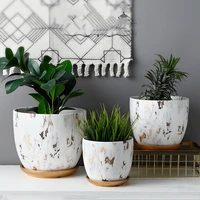 home garden nordic ins marble pattern ceramic flowerpot modern living room porch green plant flowerpot with golden tray