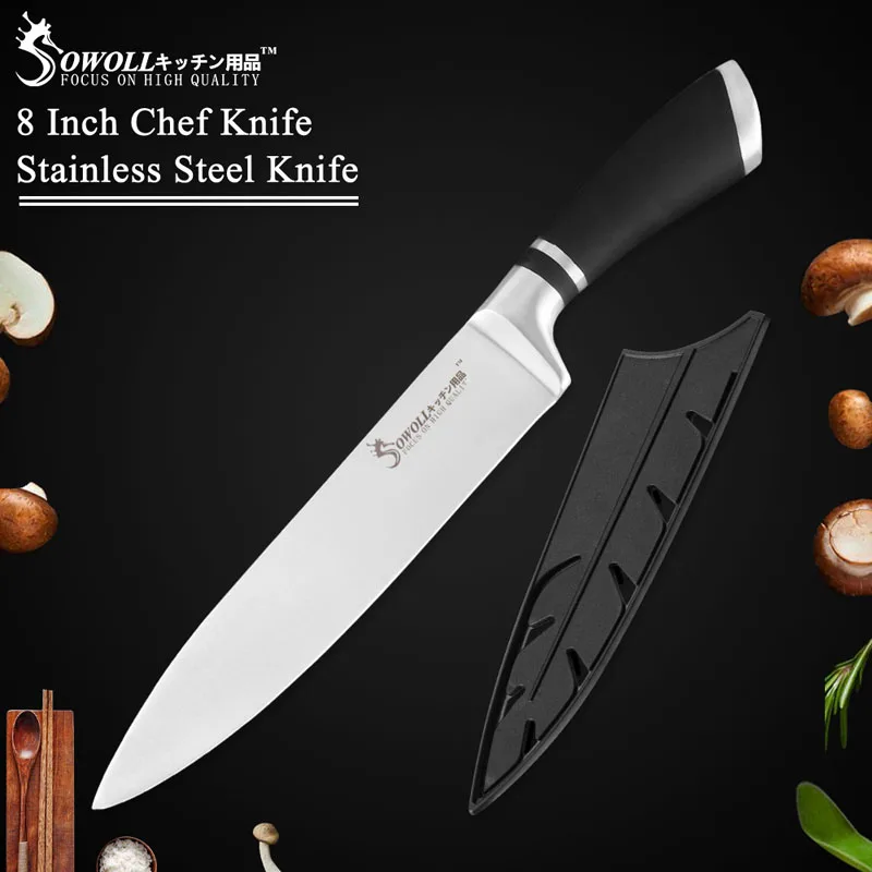 8inch Chef Knife Sowoll бренд 9 шт. набор кухонных ножей из нержавеющей стали набор ножей шеф-повара для нарезки хлеба разделочные косточки Santoku нож для фруктов - Цвет: 8inch Chef Knife