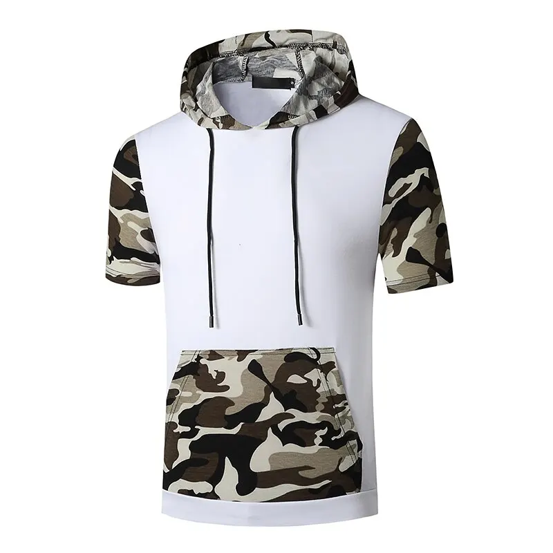 

Loldeal Color Block Camouflage Short Sleeve T-shirt Men's Hoods Casual Loose Summer