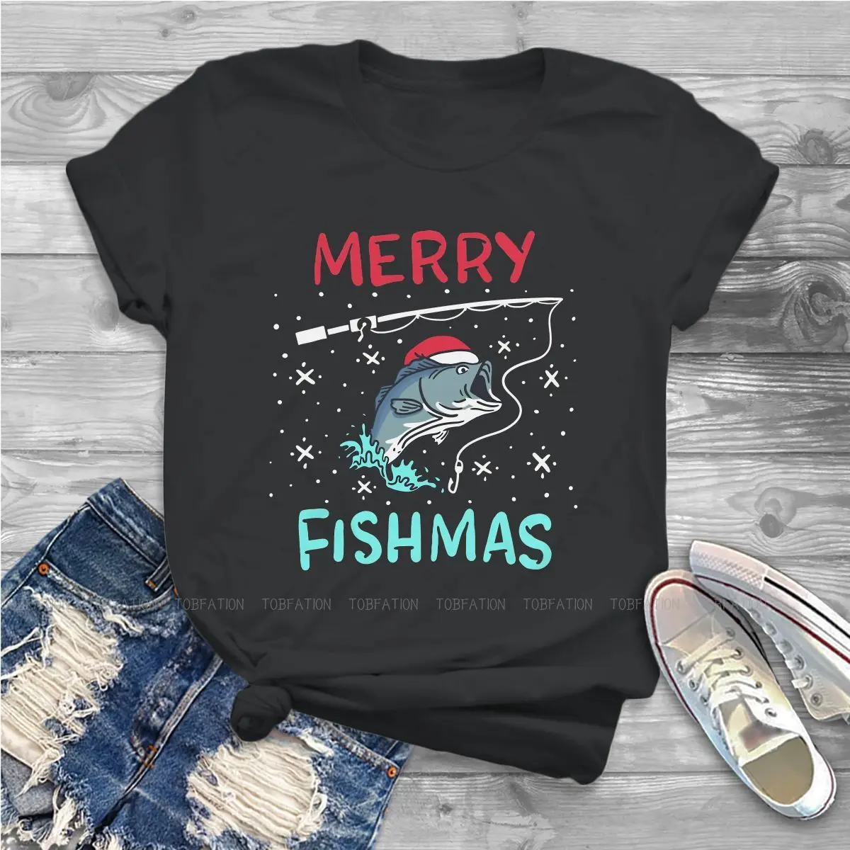 

Женская футболка на карпа, рыбалка, Фишер, Счастливого Рождества, женские топы, забавные Графические футболки, женская футболка большого ра...