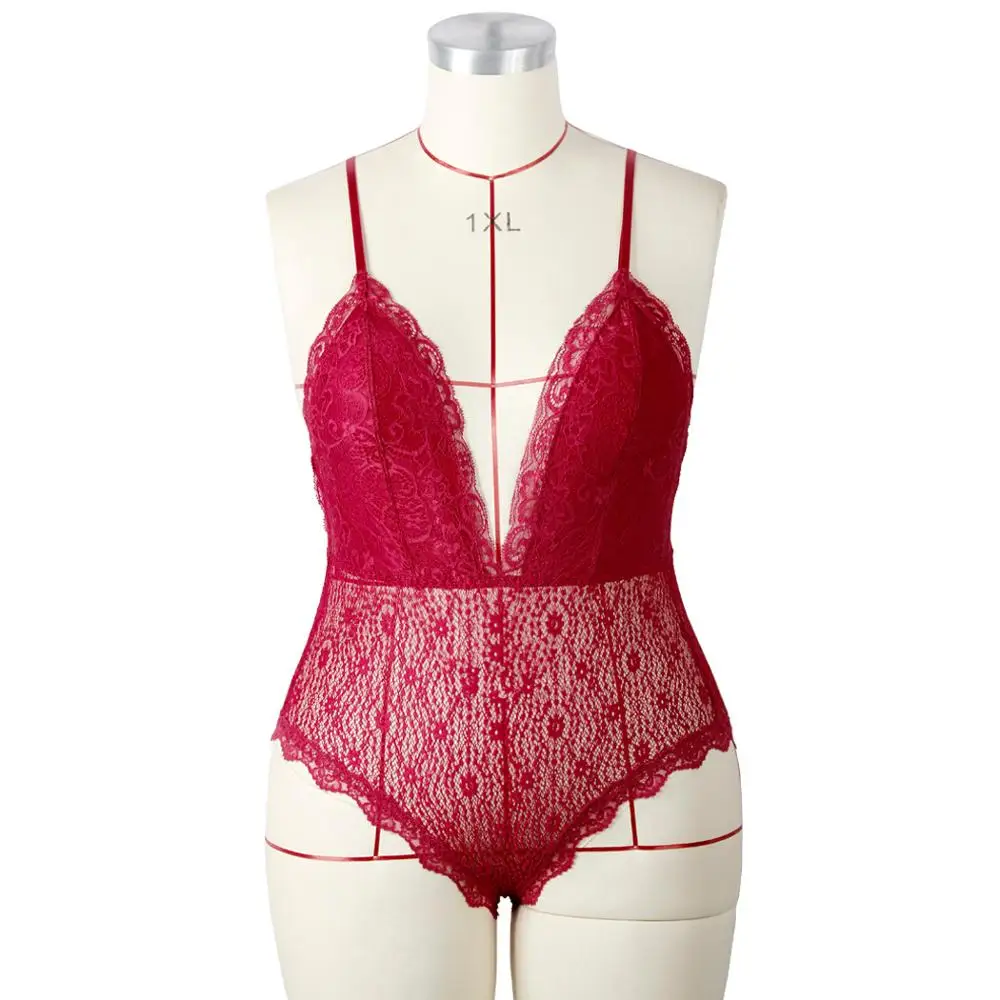 

Women One Piece Lingerie Deep V Teddy Lace Bodysuit Mini Babydoll