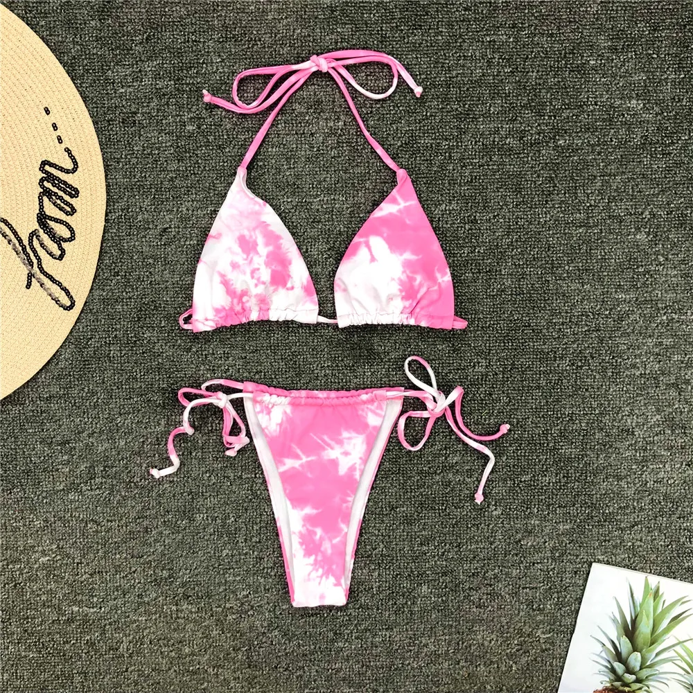Pink Tie Dye Bikini Сексуальные мини стринги, бикини, треугольник,, розовый, синий, галстук, краситель, купальник, женская одежда для плавания, пляжная одежда, купальник - Цвет: Pink Tie Dye Bikini