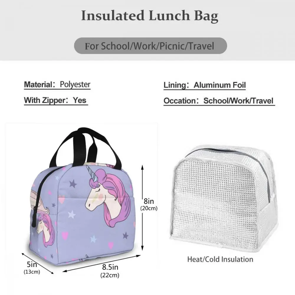 

Galaxy Fantasy Pink Unicorns Cooler Bag Portable Zipper Thermal Lunch Bag Convenient Lunch Box Tote Food Bag