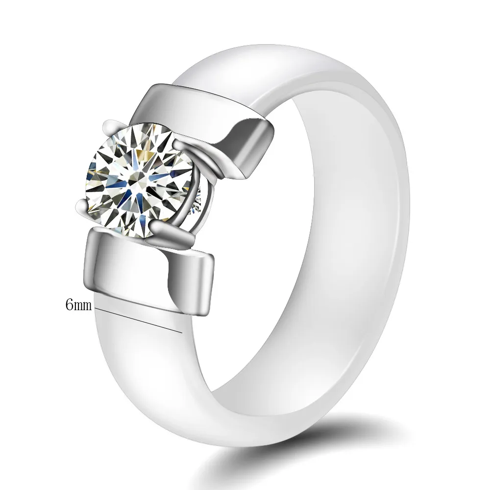 Женское керамическое кольцо обручальное с фианитом 6 мм | Украшения и аксессуары