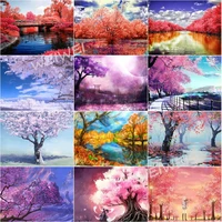 spring autumn scenery diy 5d diamond painting cross stitch full drill cherry and maple landscape mosaic diamond embroidery