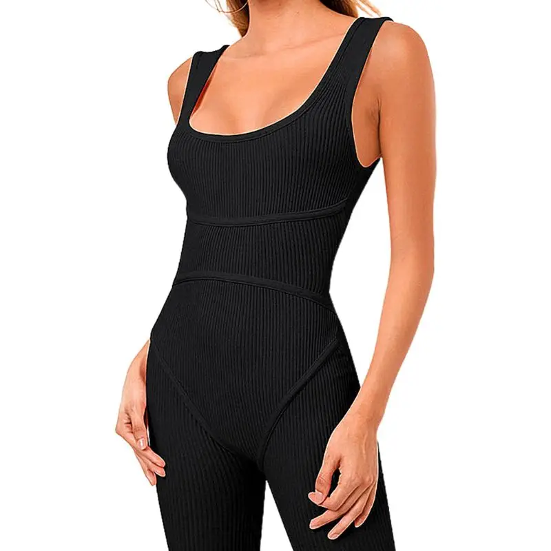 

Womens Sleeveless Jumpsuit Long Pants Leggings Sport Playsuit Ribbed Bodysuit 6XDA