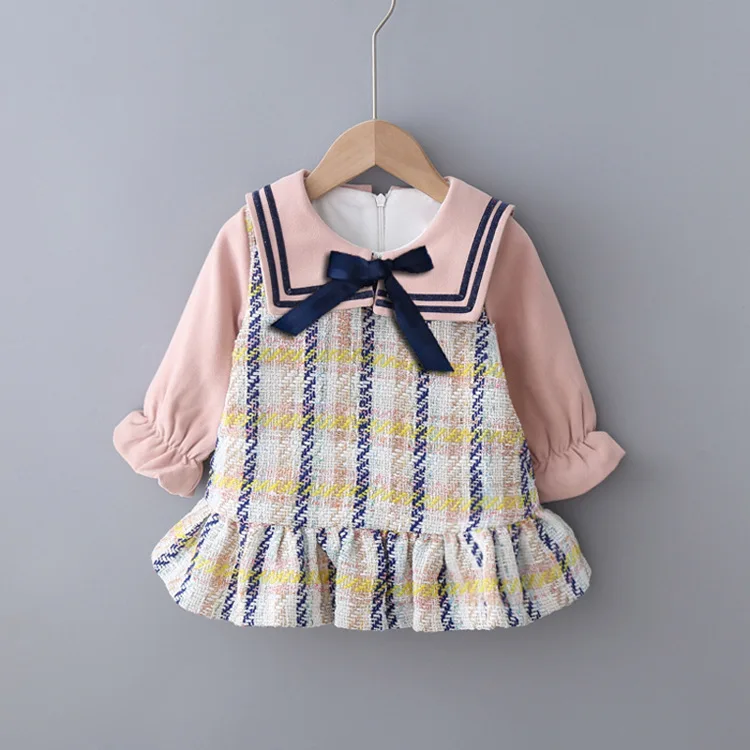

Baby Girls' Winter Sweet Fashion plus Velvet Long Sleeve Dress Long Sleeve Bow Ruffle Princess Dress kids baby girl cloths