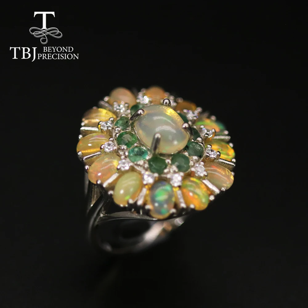 

Женское кольцо с изумрудным камнем TBJ, роскошное кольцо с разноцветным эфиопским опалом 925 пробы и серебром, хороший подарок для жены, мамы