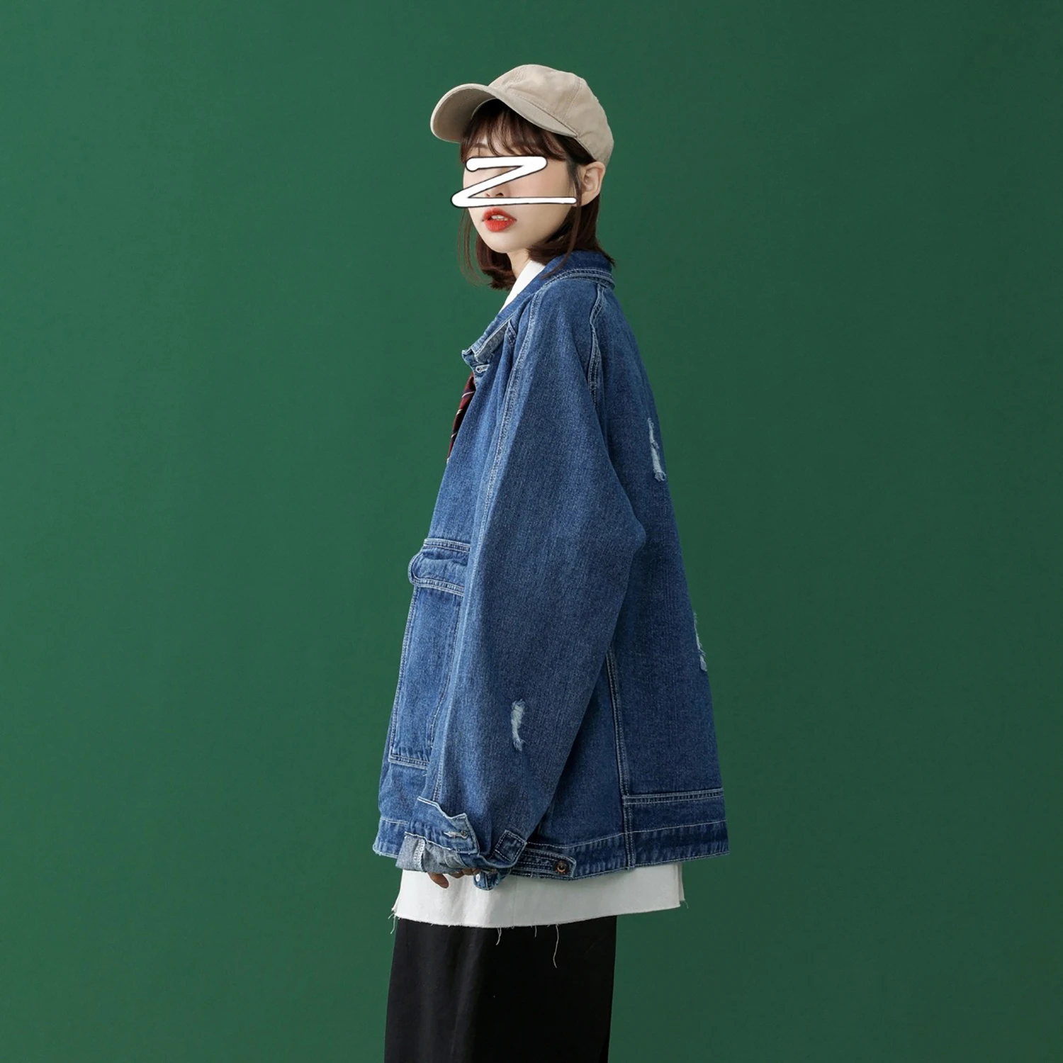 Женская джинсовая куртка с большими карманами Повседневная Свободная синяя