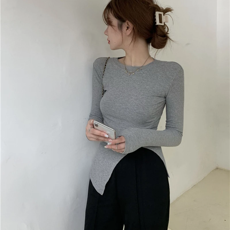 

Irregular Long Sleeve Tshirts Vintage Inner Sweaters Corset Clothing Tops For Woman Fashion Cropped Streetwear Ropa De Mujer