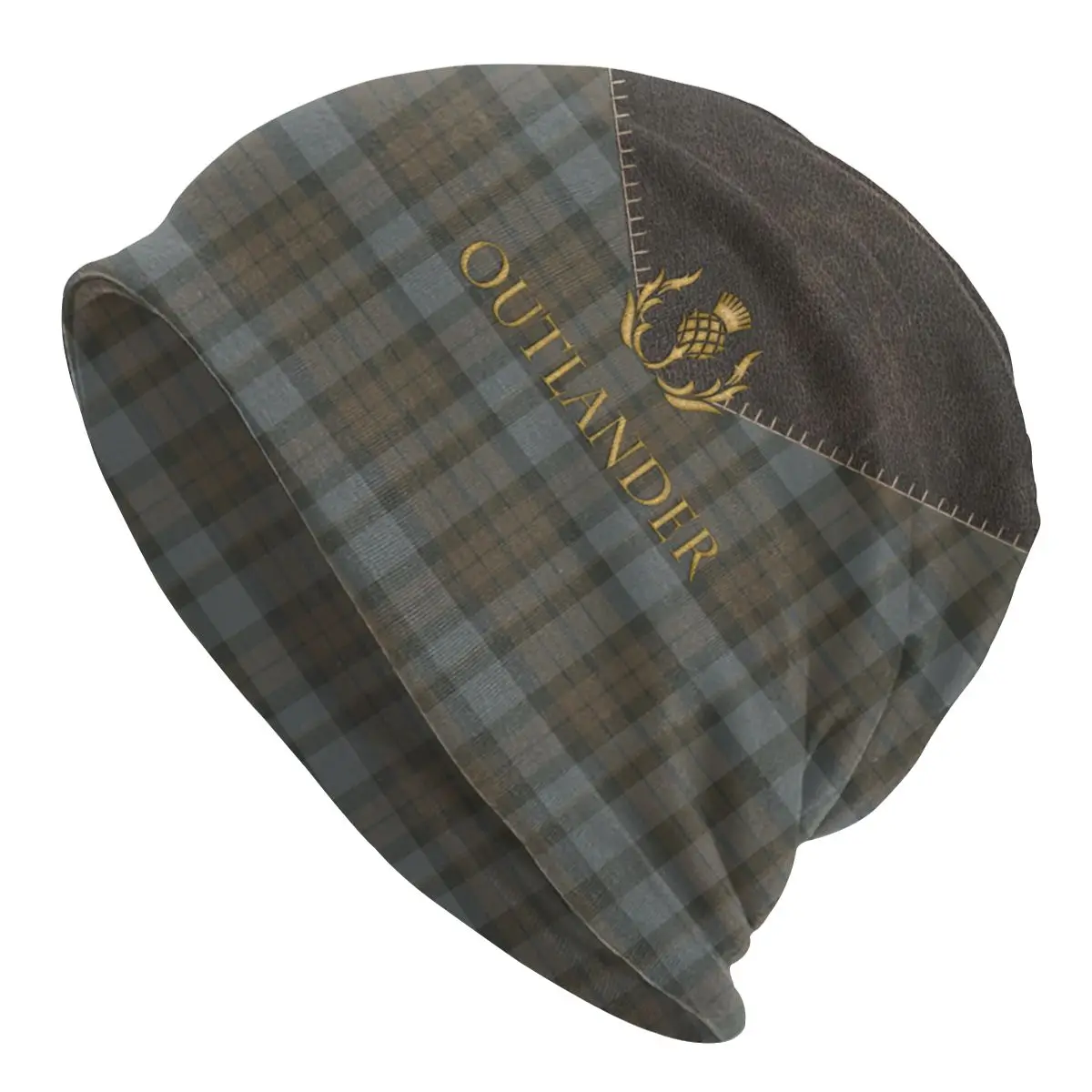 

Bonnet Warm Knitted Hat Leather And Tartan Outlander Pattern Skullies Beanies Caps Modern Plaid Check Texture Beanie Hat Ski Cap