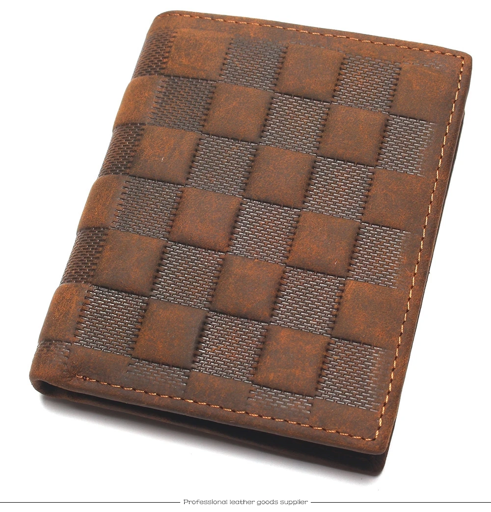 Crazy Horse Leather Men's Top Layer Leather Lattice Wallet Business Real Leather Luxury And Classical Design Mens Small Wallet