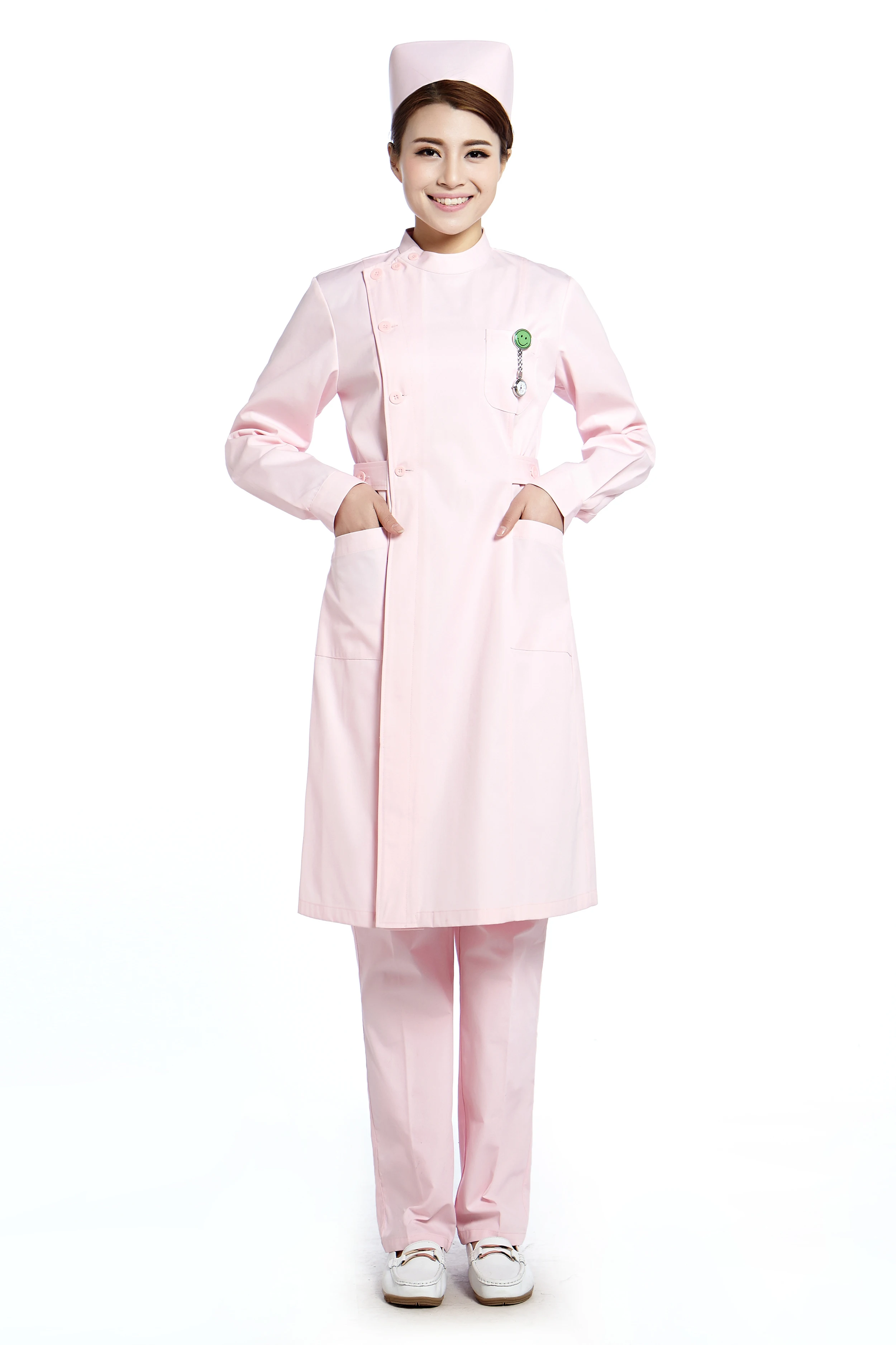 Женская униформа медсестры розовая с длинным рукавом Аптечная форма для