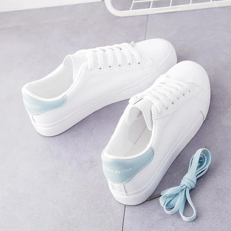 

Women's Platform White Shoes New Solid Color Round Toe Women's Shoes Casual Breathable Lace-up Flat-bottom Sports Women's Shoes