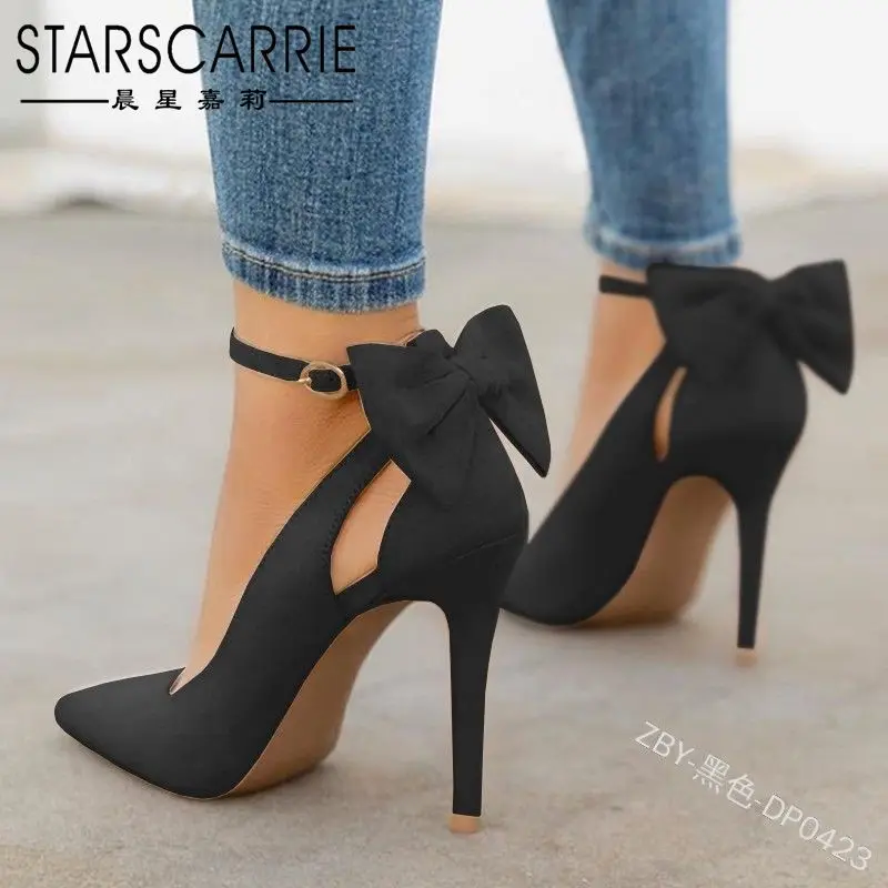 

2021 new European and American women's high heels pointed toe stiletto high heel bow fashion shoes