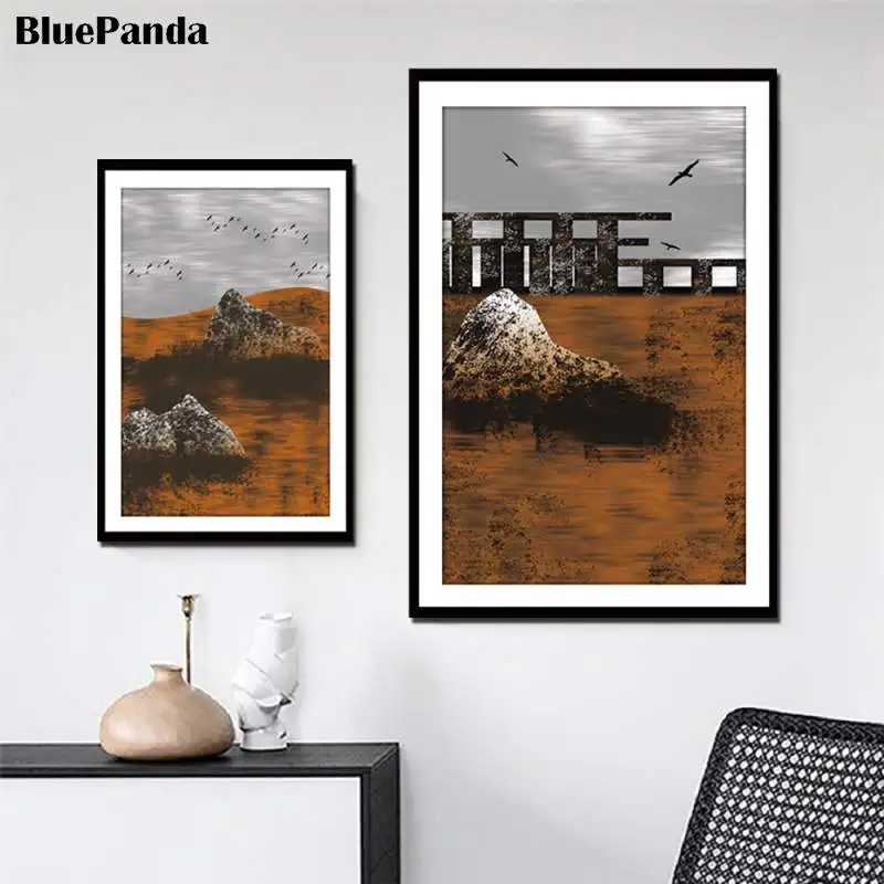 Абстрактный холст Постер пустыня высокие горы художественная живопись