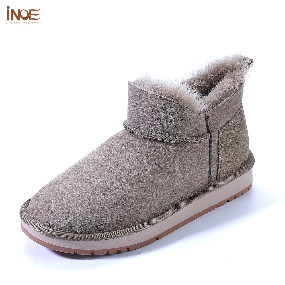 

INOE Fashion Women Casual Ankle Winter Snow Boots Cozy Sheepskin Suede Leather Natural Sheep Fur Short Warm Shoes Waterproof