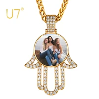 u7 iced cz hamsa hand pendant chain 22 inch hip hop jewelry personalized custom picture photo necklace for men women
