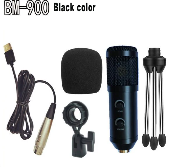 BM-900 Podcast записывающий микрофон с подставкой профессиональный конденсаторный студийный вещательный микрофон - Цвет: black