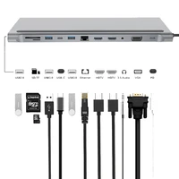deepfox 12 in 1 type c hub usb c to dual hdmi compatible vga rj45 usb3 0 sdtf card reader power adapter hub for macbook pro