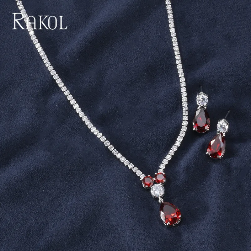 RAKOL Новый Модный Роскошный AAA циркон в форме капли воды ожерелье серьги ювелирный