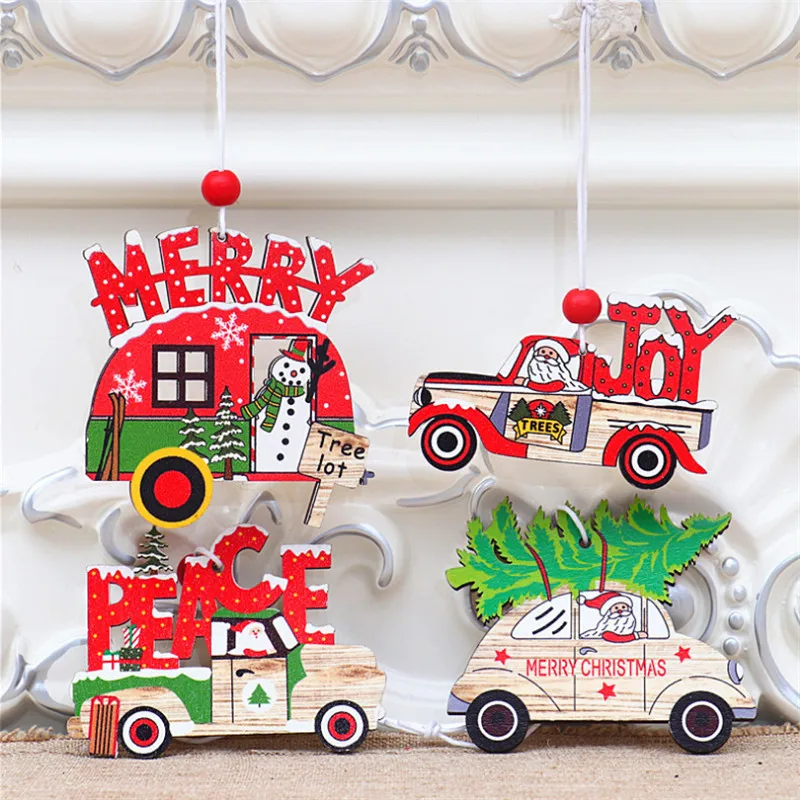 

New Christmas Tree Decoration Pendant Wooden Small Pendant Christmas Tree Decoration Colorful Old Man Car Pattern Christmas Gift