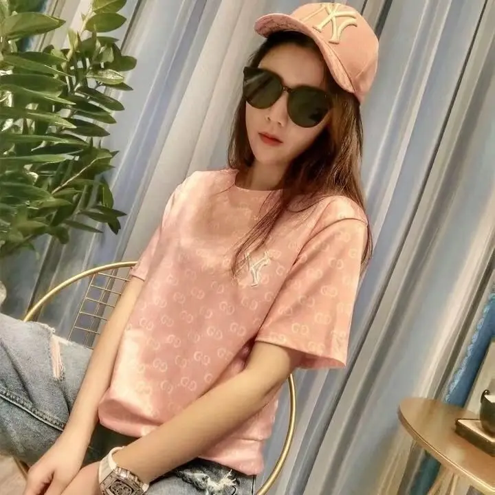 

2021 new mesh red T-shirt women NY embroidery letter cotton T-shirt Vintage full of tide short sleeve top