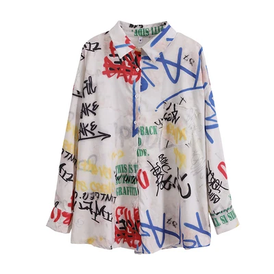 Корейская уличная одежда Харадзюку граффити буквы принт с длинным рукавом