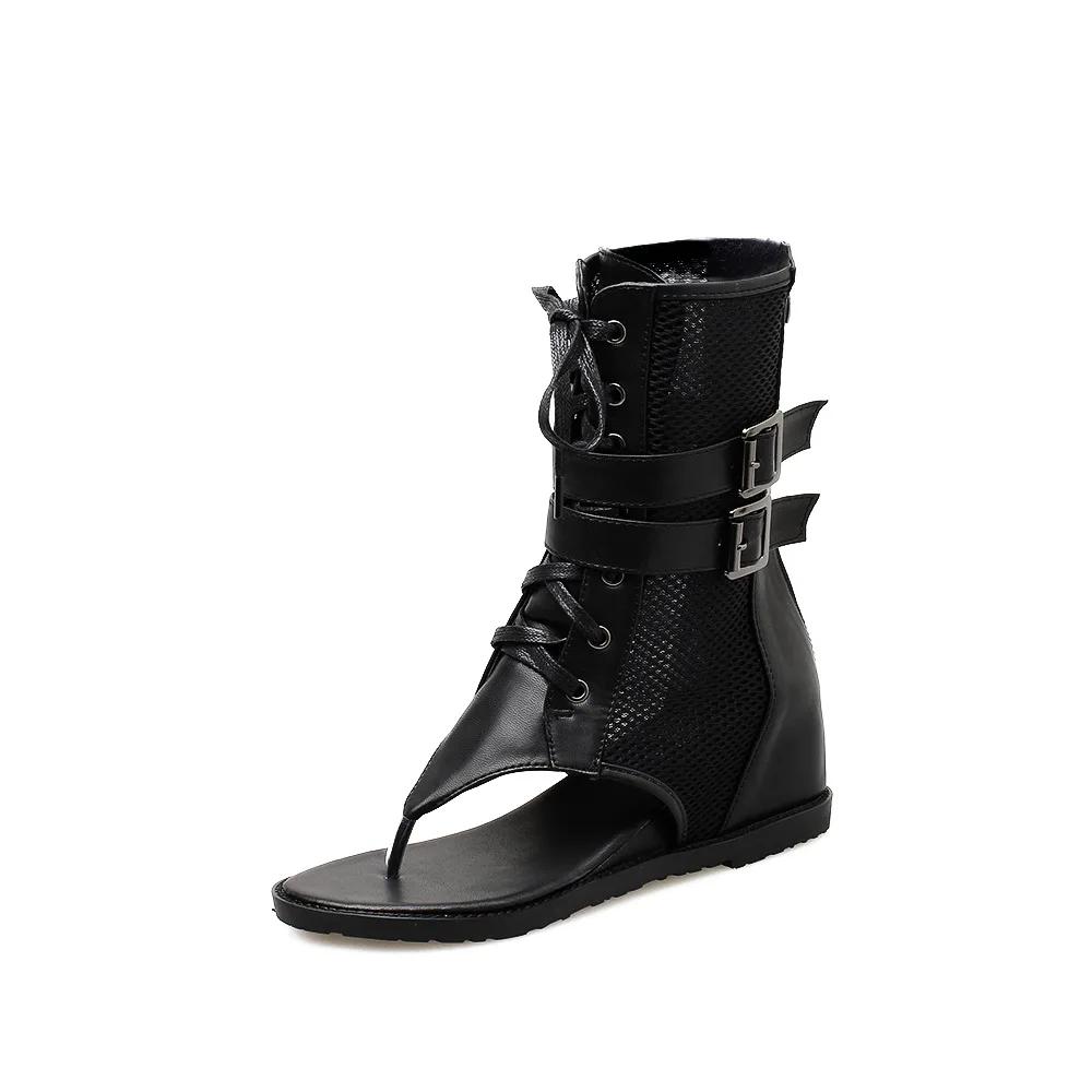 

Clip toe women's sandals slope heel comfortable belt buckle women's shoes Roman high top cool boots