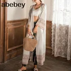 Женский шифоновый кардиган-кимоно, Длинная блузка в ретро-стиле с принтом, лето 2020