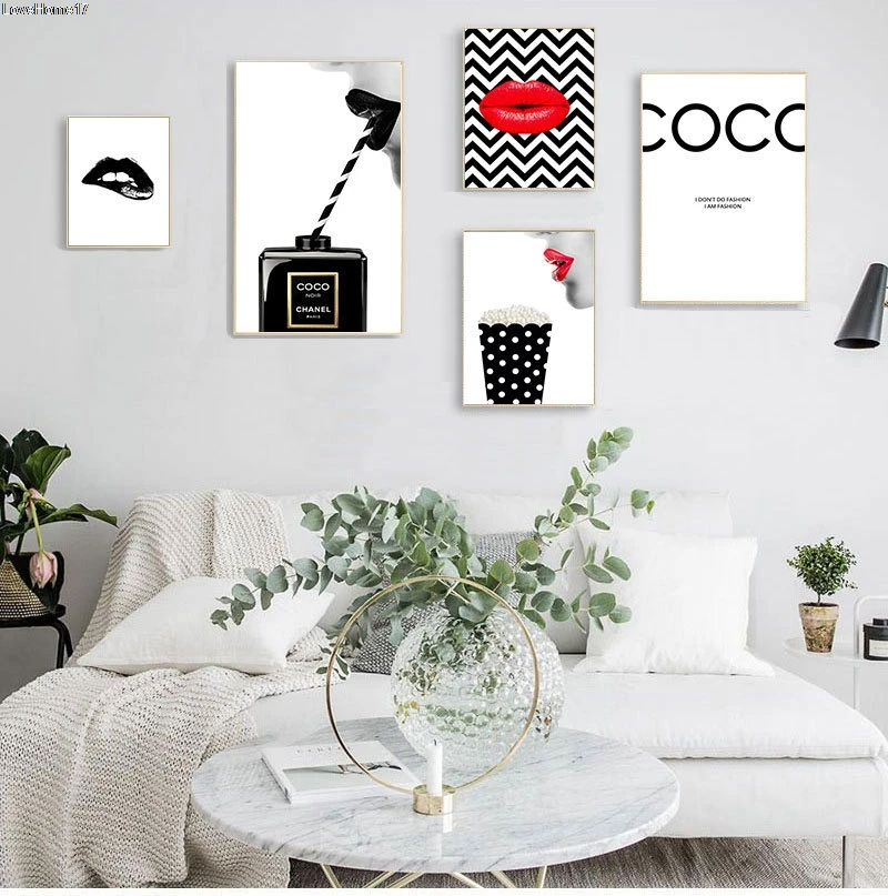 

Woman Retro Art Wall Classic Modern Home Decoration Poster Frameless Oil Painting Female Lips Lipstick Decor