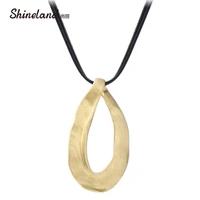 shineland hot promotion fashion double pu leather trendy polished oval pendant unique drawing necklace for women men