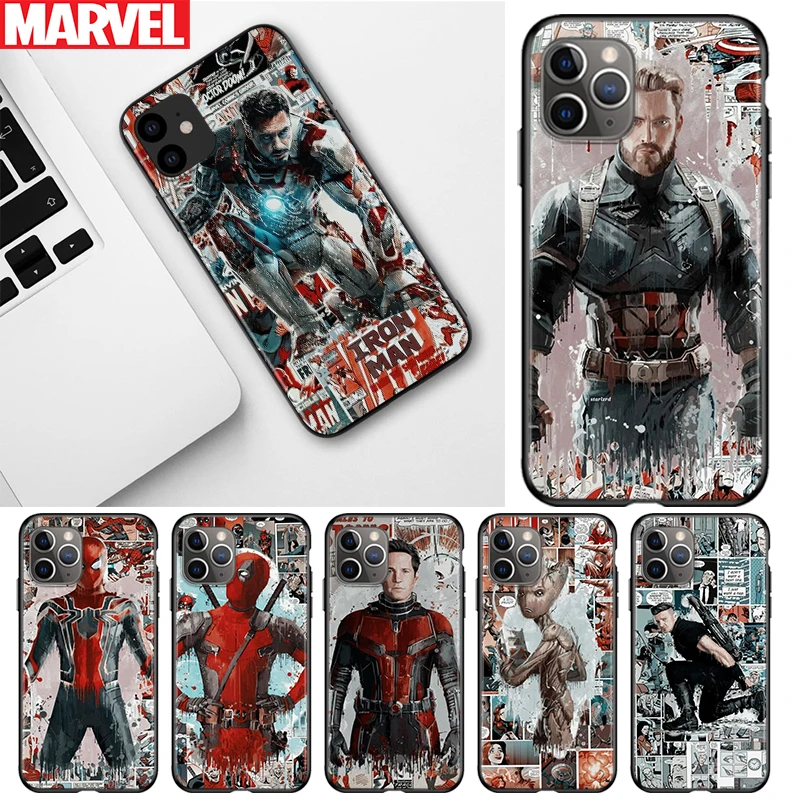

Marvel Avengers superhero For Apple iPhone 12 11 Pro Max mini XS Max XR X 8 7 6 6S Plus 5S SE 2020 Black Soft Phone Case