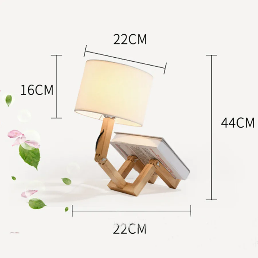 

Creative E27 Robot Shape Table Lamp Adjustable Folding Desk Reading Light Wooden Fabric Bedside Stand Lamp With EU/US Plug