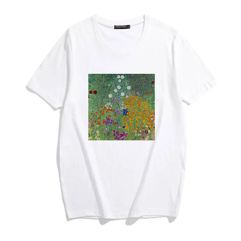 Женская Повседневная футболка с цветочным принтом Gustav Klimt в стиле Харадзюку С
