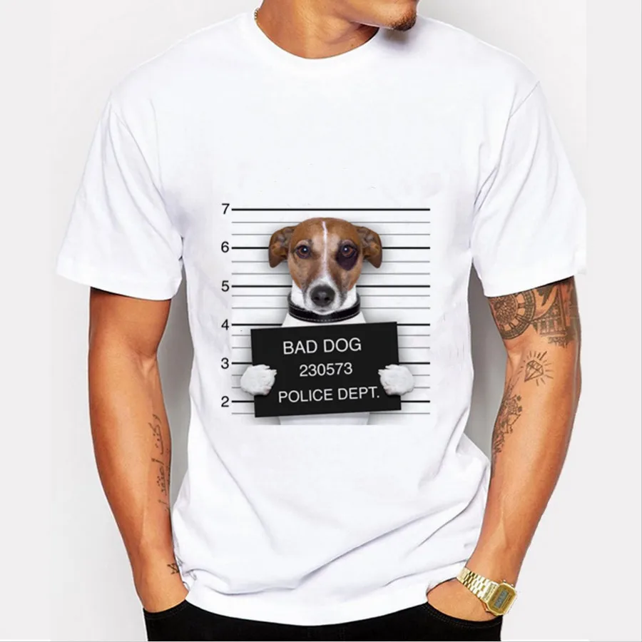 

Summer Classic Fashion White Men's Pet Dog Short-sleeved T-shirt Polyester Casual Loose Round Neck Printing Plus Size T-shirt