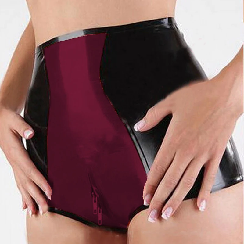 Женские кожаные трусики на молнии с открытой промежностью Клубное нижнее белье