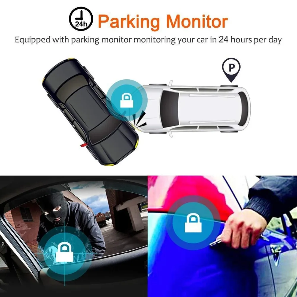 

7INCH HD 1080P Screen Car DVR Wide View Angle 1200W Rear View Camera DC 5V/2A 50/60Hz Car Charger Kit Loop Recording